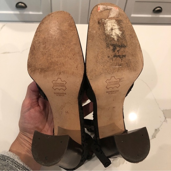 Vintage David Aaron Womens Black Mary Jane Ankle Strap Block Heels Sz 7 Spain - Picture 9 of 14